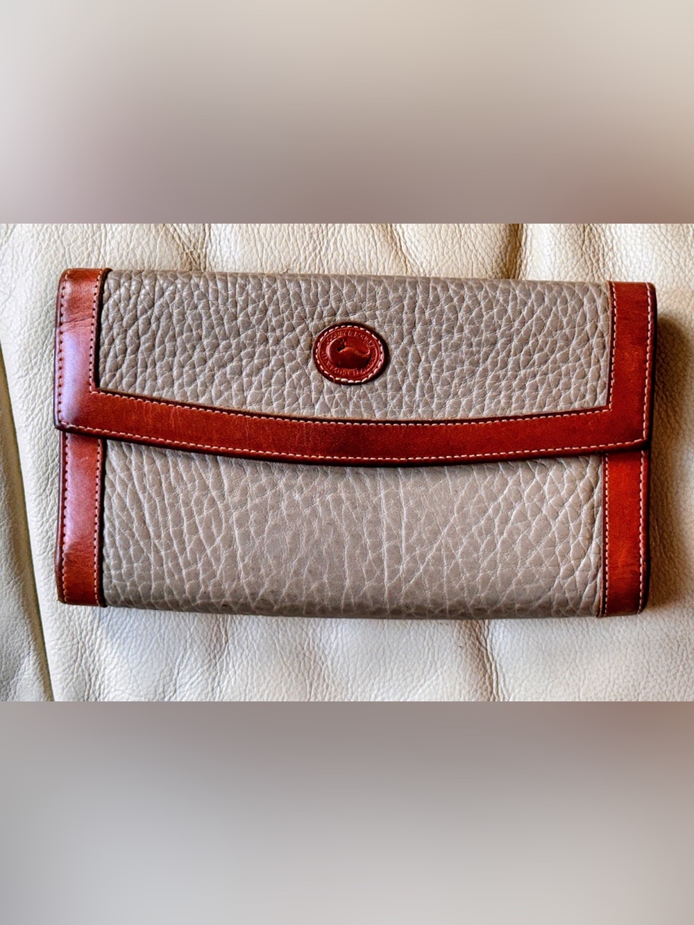 Vtg Dooney & Bourke Leather Wallet Billfold Checkbook Tan and Brown Two Tone
